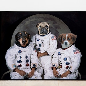 Three Pets Portrait, Custom Astronaut Portrait, NASA Dog Portrait, Cat Portrait, Family Portrait, Digital Download, Couple Portrait, Gift
