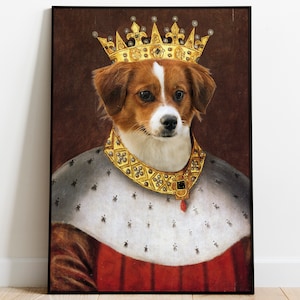 Portret zwierzaka na zamówienie, Królewskie psy królewskie, Portret zwierzaka renesansowego, Prezent na stratę zwierzaka, Portret zwierzaka w stylu vintage, Portret zabawnego kota, Prezent dla psa, Królewski zwierzak