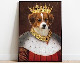 Custom Pet Portrait, Royal King Dogs, Renaissance Pet Portrait, Pet Loss gift, Vintage Pet Portrait, Funny Cat Portrait, Dog Gift, Regal Pet