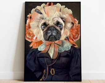 Custom Regal Pet Portrait, Renaissance Pet Portrait, Digital Dog Portrait, Personalised Cat, Royal Queen Portrait