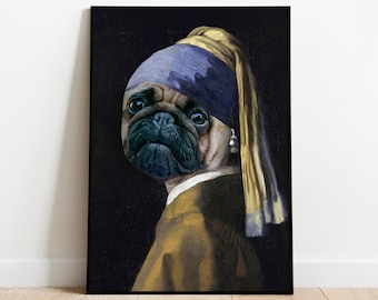 Dog With a Pearl Earring, Custom Pet Portrait, Custom Dog Portrait, Pet Painting, Digital, Custom Girl with a Pearl Earring Portrait, Cat