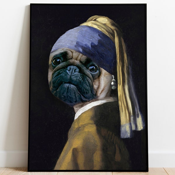 Dog With a Pearl Earring, Custom Pet Portrait, Custom Dog Portrait, Pet Painting, Digital, Custom Girl with a Pearl Earring Portrait, Cat