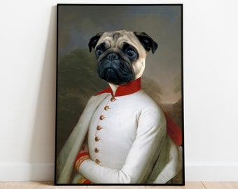 Custom Regal Pet Portrait, Renaissance Pet Portrait, Digital Dog Portrait, Personalised Cat, Royal General Portrait