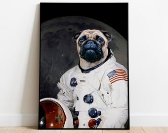 Custom Pet Portrait, Personalised Pet Dog NASA Astronaut, Astronaut Dog Portrait, Space Pet