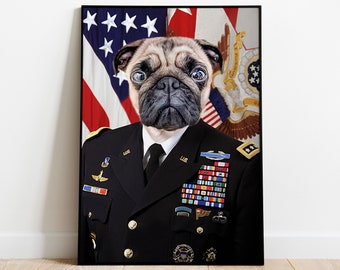 USA Military General, Custom Pet Portrait, Digital Dog Painting, Cat Portrait, Funny Pet Gift, Portrait from Photo, Personalised Pet Art