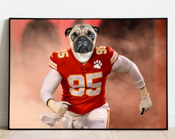 American Football Dog Portrait, American Football Cat Art, Custom Pet Portrait, Funny Pet Lover Gift