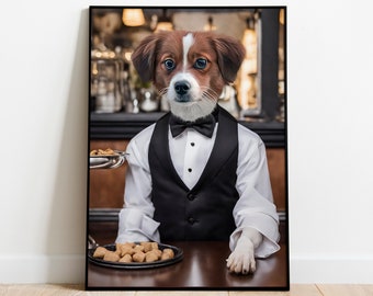 Pet Waiter Portrait, Custom Waitress Dog Portrait, Personalised Waiter, Portrait from Photo, Digital Pet Portrait, Pet Lover Gift