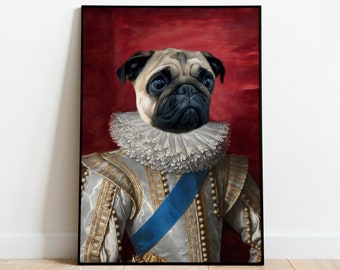 Custom Regal Pet Portrait, Renaissance Pet Portrait, Digital Dog Portrait, Personalised Cat, Royal General Portrait