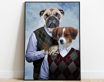 Step Brothers Digital Pet Portrait, Custom Pet Portrait, Dog Portrait, Cat Portrait, Personalised Pet Gift, Portrait from Photo, Two Pets