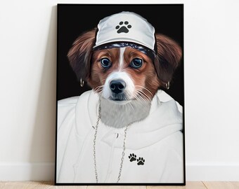 Rap Star Pet Portrait, Music Dog Art, Custom Pet Portrait, Funny Rapper Cat, Pet Drawing, Custom Pet Art, Dog Lover Gift