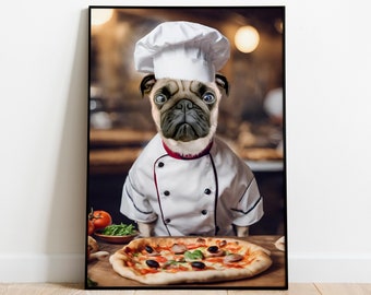 Custom Pet Chef, Dog Portrait, Cat Chef, Pet in the Kitchen, Pet Lover Gift