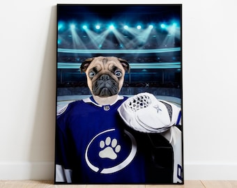 Portrait personnalisé de gardien de but de hockey sur glace, portrait de chien, portrait de chat, animal de compagnie de sport, portrait à partir d'une photo, art numérique, cadeau pour animal de compagnie, animal de compagnie