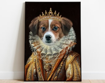 Custom Regal Pet Portrait, Renaissance Pet Portrait, Digital Dog Portrait, Personalised Cat, Royal Queen Portrait