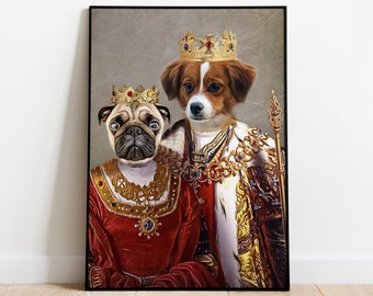 Custom Pet Portrait, Two Pets Portrait, Digital King Queen Portrait, Princess Portrait, Cat Dog Gift, Portrait from Photo, Royal Portrait