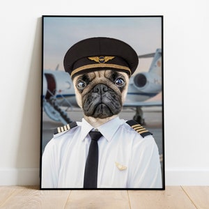 Custom Pilot Portrait, Pet Portrait, Digital Dog Portrait, Custom Cat Portrait, Portrait from Photo, Funny Pet Gift, Pet Pilot Portrait