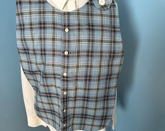 Up Cycled Adult Bib, Blue and Black Plaid