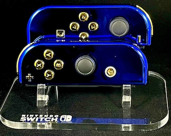 Custom Chrome Blue Nintendo Joycon w/ Gold Chrome Buttons