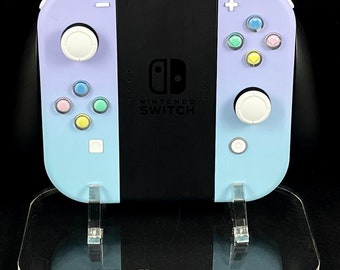 Custom Blue and Purple Gradient Joycons with Pastel heart buttons and White joysticks