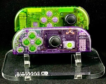 Green & Purple Custom Transparent Nintendo Joycon Set with opposite buttons