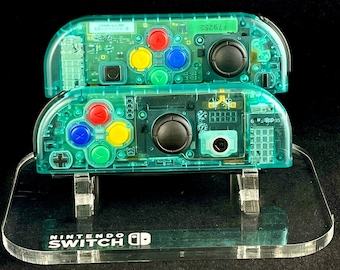 Emerald Green Clear Nintendo Joycon Set with Rainbow Buttons
