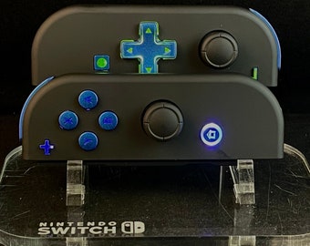 Joy-Cons de Nintendo negros personalizados con LED y Dpad cromados
