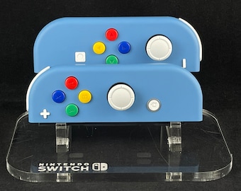 Airforce Blue Custom Nintendo Joycons With Rainbow buttons & White Accents