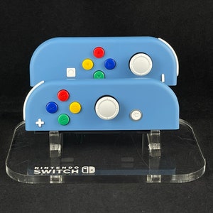 Airforce Blue Custom Nintendo Joycons With Rainbow buttons & White Accents