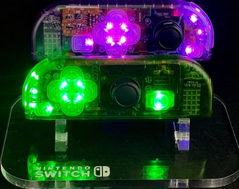 Transparente Grün & Lila Custom Nintendo Joycons mit LED-Tasten