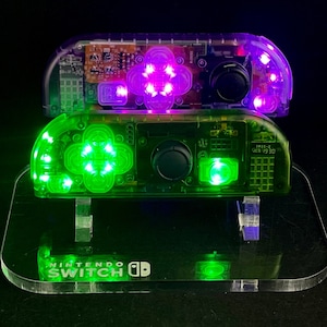 Transparent Green & Purple Custom Nintendo Joycons with LED buttons
