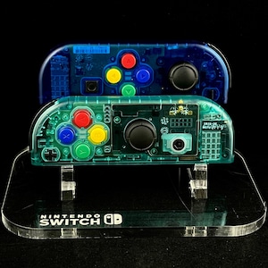 Dark Blue & Emerald Green Transparent Nintendo Joycons With Rainbow Buttons