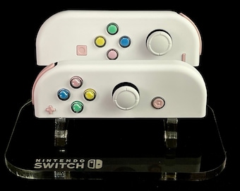 Custom White Nintendo Joycons with rainbow hearts & pink accents