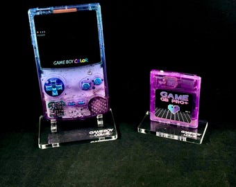 Game Boy Color personalizado: degradado azul y morado con botones cromados camaleónicos