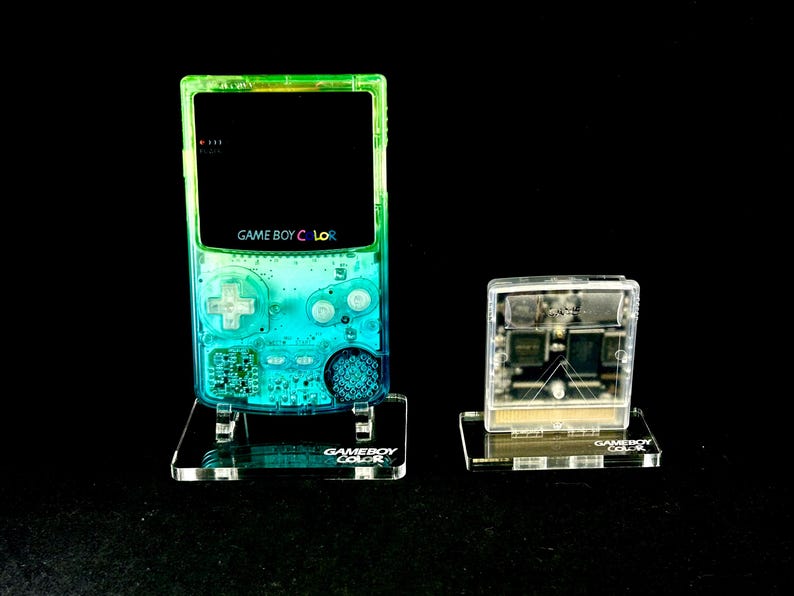 Custom Transparent Blue & Green Glow-in-the-Dark Game Boy Color – Retro Nintendo Handheld Console image 1