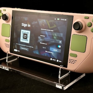 Cherry Blossom Pink Steam Deck med Matcha Green-knappar – Anpassad spelkonsol
