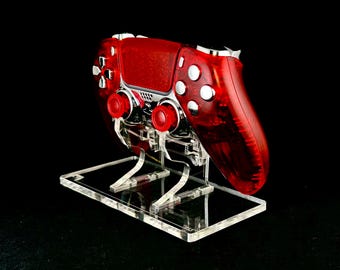 Custom Transparent Red PS5/PC Controller with Chrome Buttons and Face plate