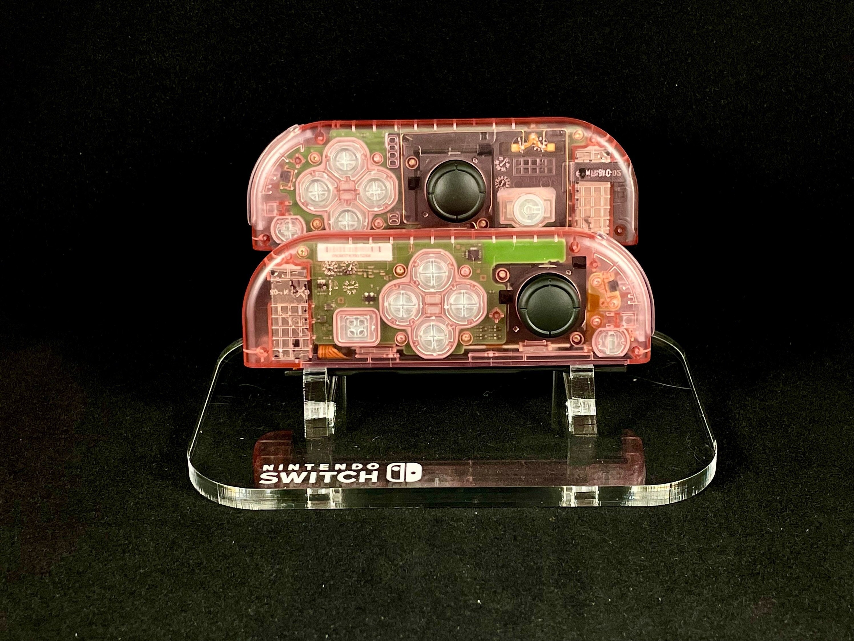 Clear Cherry Pink With Transparent buttons Custom Nintendo Joycon Set