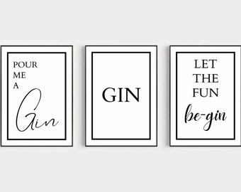 The Gin Collection | Gin Wall Prints | Printable Posters | Gin Wall Art | Black and White Wall Prints | Kitchen Wall Decor