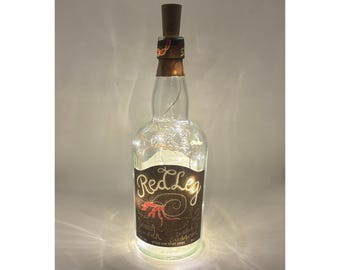 Red Leg Spiced Rum Bottle Lamp | Warm / Bright LED Lights | Light Up Rum Bottle | Cork Fairy Lights | Upcycled Rum Gift