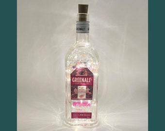 Greenall’s Gin Bottle Lamp | Upcycled Gin Bottle Light | LED Fairy Light Bottle | Bar Home Decor | Unique Gift