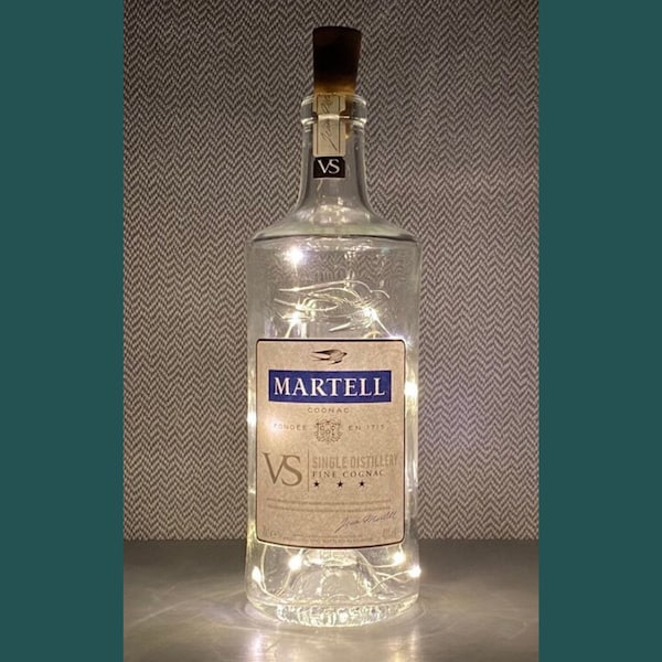 Martell Cognac Bottle Lamp | Warm / Bright LED Lights | Light Up Cognac Bottle | Cork Fairy Lights | Upcycled Cognac Gift