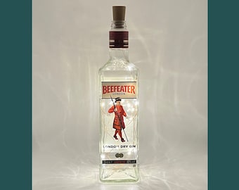 Beefeater Gin Bottle Lamp | Warm / Bright LED Lights | Light Up Gin Bottle | Cork Fairy Lights | Upcycled Gin Gift
