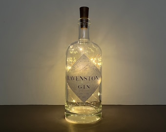 Ravenstone Gin Bottle Lamp | Warm / Bright LED Lights | Light Up Gin Bottle | Cork Fairy Lights | Upcycled Gin Gift