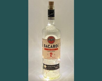 Bacardi Spiced Rum 1L Bottle Lamp | Warm / Bright LED Lights | Light Up Rum Bottle | Upcycled Rum Gift