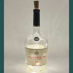 Courvoisier Cognac 1L Bottle Lamp | Warm / Bright LED Lights | Light Up Cognac Bottle | Cork Fairy Lights | Upcycled Cognac Gift