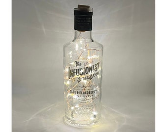 The Infusionist Sloe & Elderberry Gin Bottle Lamp | Warm / Bright LED Lights | Light Up Gin Bottle | Cork Fairy Lights | Upcycled Gin Gift