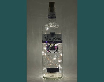 Gordons Sloe Gin Bottle Lamp | Warm / Bright LED Lights | Light Up Gin Bottle | Cork Fairy Lights | Upcycled Gin Gift