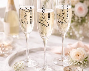 Personalised Bridal Champagne Flute | Custom Name Wedding Glass | Bridesmaid Proposal Gift