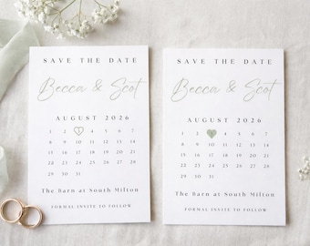 Editable Save the Date Template | Minimalist Calendar Wedding Save the Date | Canva Template | Modern Wedding Invite