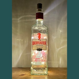 Beefeater Gin Bottle Lamp | Warm LED Lights | Light Up Gin Bottle | Cork Fairy Lights | Upcycled Gin Gift