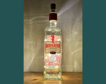 Beefeater Gin Bottle Lamp | Warm LED Lights | Light Up Gin Bottle | Cork Fairy Lights | Upcycled Gin Gift